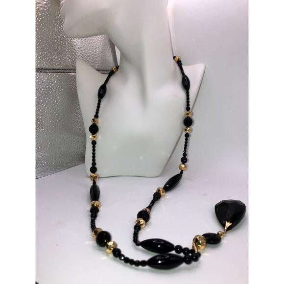 Louis Feraud Paris Vintage Black & Gold Beaded Necklace! - Picture 2 of 14